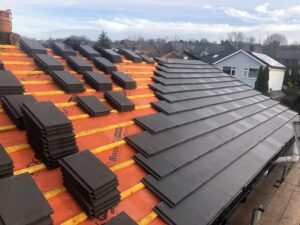 roof being tiled on a roof replacement in lancaster hala